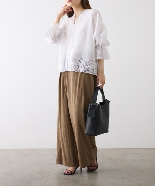 PUAL CE CIN（ピュアルセシン）の「レーヨンナイロンラップワイドスラックスパンツ（スラックス・レディース・キャメル/ブラック・FREE）」の10枚目の写真