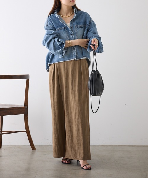 PUAL CE CIN（ピュアルセシン）の「レーヨンナイロンラップワイドスラックスパンツ（スラックス・レディース・キャメル/ブラック・FREE）」の6枚目の写真