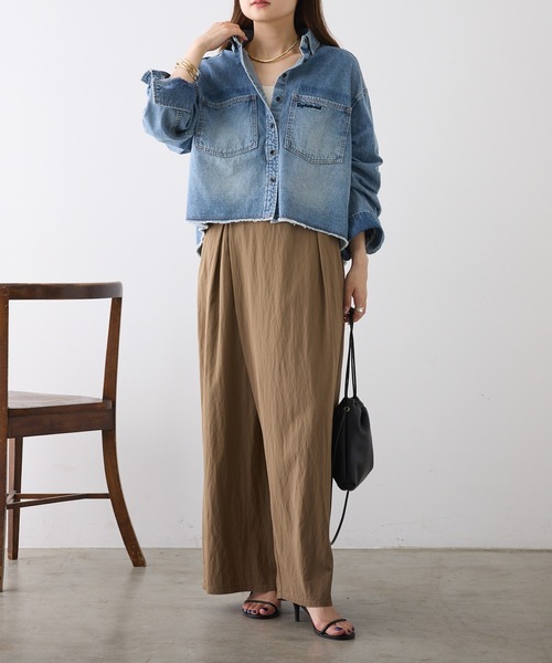 PUAL CE CIN（ピュアルセシン）の「レーヨンナイロンラップワイドスラックスパンツ（スラックス・レディース・キャメル/ブラック・FREE）」の7枚目の写真