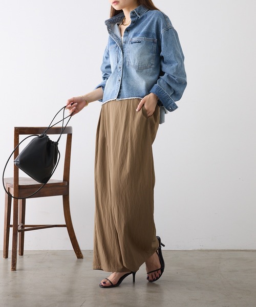 PUAL CE CIN（ピュアルセシン）の「レーヨンナイロンラップワイドスラックスパンツ（スラックス・レディース・キャメル/ブラック・FREE）」の8枚目の写真