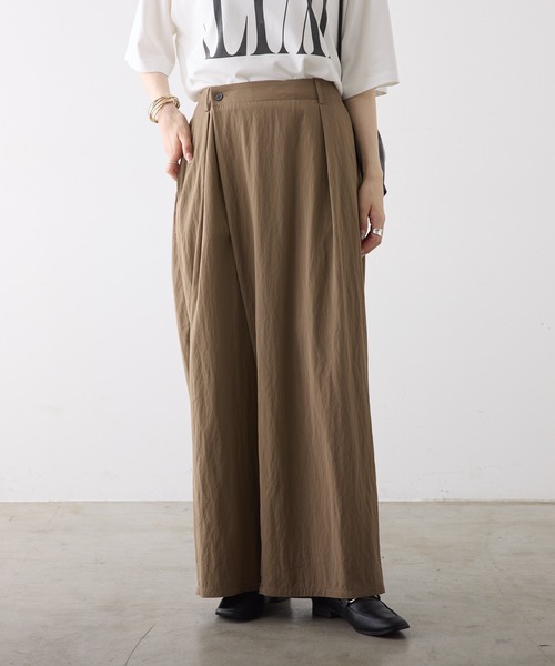 PUAL CE CIN（ピュアルセシン）の「レーヨンナイロンラップワイドスラックスパンツ（スラックス・レディース・キャメル/ブラック・FREE）」の3枚目の写真
