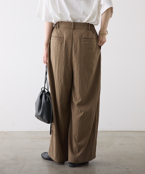 PUAL CE CIN（ピュアルセシン）の「レーヨンナイロンラップワイドスラックスパンツ（スラックス・レディース・キャメル/ブラック・FREE）」の5枚目の写真