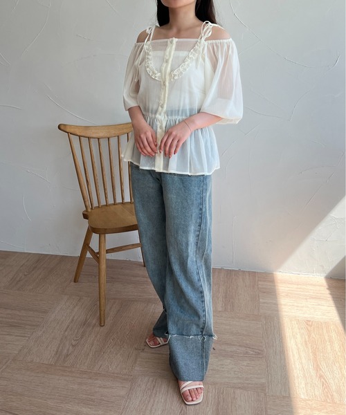 raffime(ラフィミー)の「2WAY オフショルシアーリボンブラウス(シャツ/ブラウス・レディース・ピンク/アイボリー・フリー)」の13枚目の写真
