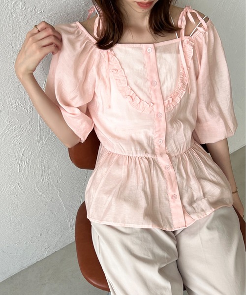 raffime(ラフィミー)の「2WAY オフショルシアーリボンブラウス(シャツ/ブラウス・レディース・ピンク/アイボリー・フリー)」の17枚目の写真