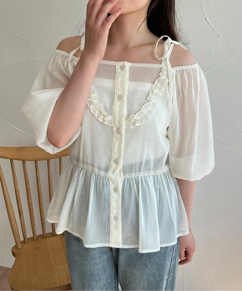 raffime(ラフィミー)の「2WAY オフショルシアーリボンブラウス(シャツ/ブラウス・レディース・ピンク/アイボリー・フリー)」の16枚目の写真