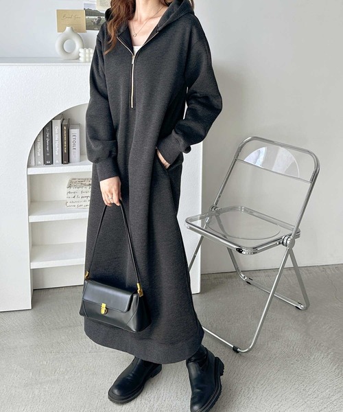 セール】【新色追加/M-3Lサイズ】ハーフジップ裏起毛スウェット