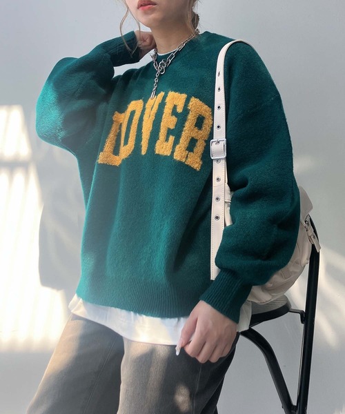 AS KNOW AS plus（アズノゥアズプラス）の「◇カレッジロゴジャガードニットプルオーバー【UNISEX ITEM】（ニット/セーター・レディース・ベージュ/オートミール/ネイビー/グレー/グリーン/グリーン系1/ベージュ系1/ネイビー系1・FREE）」の6枚目の写真