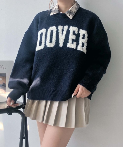 セール】◇カレッジロゴジャガードニットプルオーバー（ニット