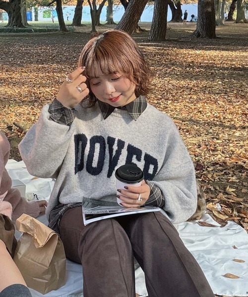 AS KNOW AS plus（アズノゥアズプラス）の「◇カレッジロゴジャガードニットプルオーバー【UNISEX ITEM】（ニット/セーター・レディース・ベージュ/オートミール/ネイビー/グレー/グリーン/グリーン系1/ベージュ系1/ネイビー系1・FREE）」の9枚目の写真