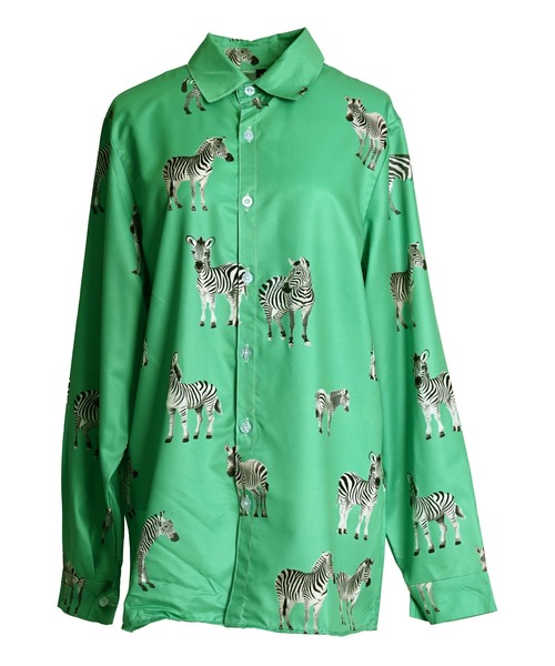 ブラウス シャツ シマウマ柄 長袖総柄シャツ レディース marai 柄シャツ メンズ レディース シマウマ ゼブラ 柄 総柄