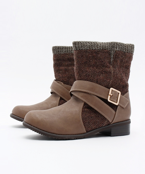 Noubel Voug Relax（ヌーベルヴォーグリラックス）の「Noubel Voug Relax(ヌーベル　ヴォーグ　リラックス)/異素材ツートーンアンクルベルトショートブーツ（ブーツ・レディース・グレー系その他/ベージュ系その他/ブラック・M/LL/L/S）」の3枚目の写真