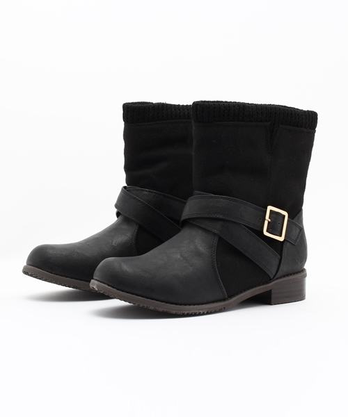 Noubel Voug Relax（ヌーベルヴォーグリラックス）の「Noubel Voug Relax(ヌーベル　ヴォーグ　リラックス)/異素材ツートーンアンクルベルトショートブーツ（ブーツ・レディース・グレー系その他/ベージュ系その他/ブラック・M/LL/L/S）」の5枚目の写真