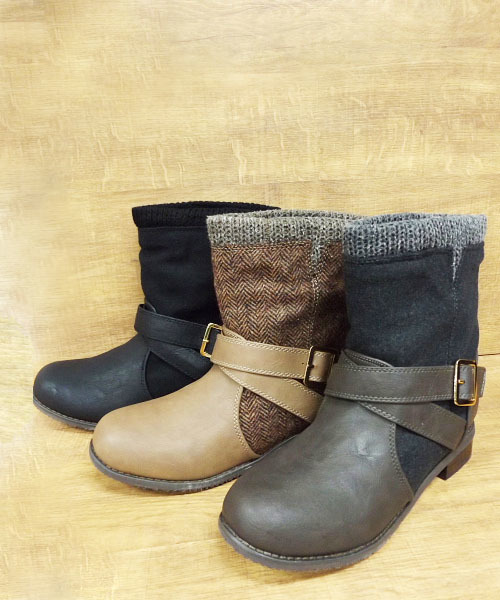 Noubel Voug Relax（ヌーベルヴォーグリラックス）の「Noubel Voug Relax(ヌーベル　ヴォーグ　リラックス)/異素材ツートーンアンクルベルトショートブーツ（ブーツ・レディース・グレー系その他/ベージュ系その他/ブラック・M/LL/L/S）」の4枚目の写真