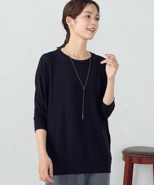 COMME CA ISM(コムサイズム)の「きらきらラメ 5分袖 ドルマンスリーブカットソー(Tシャツ/カットソー・レディース・ブラック/ネイビー・LARGE/MEDIUM)」の2枚目の写真