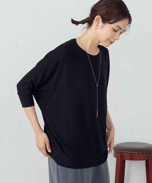 COMME CA ISM(コムサイズム)の「きらきらラメ 5分袖 ドルマンスリーブカットソー(Tシャツ/カットソー・レディース・ブラック/ネイビー・LARGE/MEDIUM)」の5枚目の写真