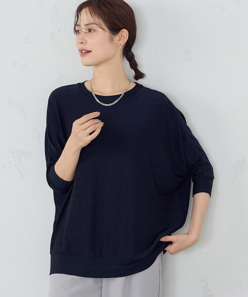 COMME CA ISM(コムサイズム)の「きらきらラメ 5分袖 ドルマンスリーブカットソー(Tシャツ/カットソー・レディース・ブラック/ネイビー・LARGE/MEDIUM)」の8枚目の写真