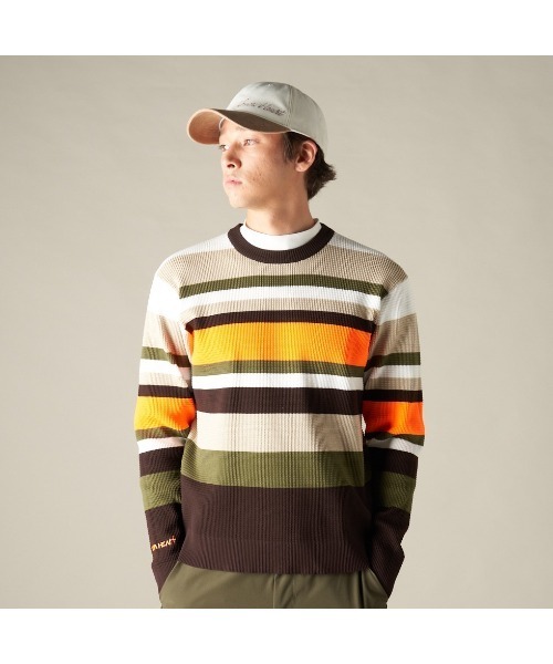 VIVA HEART（ビバハート）の「【VIVA HEART/GOLF】ビビットカラーinマルチボーダーワッフルニット（ニット/セーター・メンズ・ベージュ・48/50/52）」の2枚目の写真
