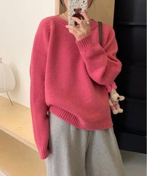 レザーパッチ ラグラン ニット スリーブ カラーニット