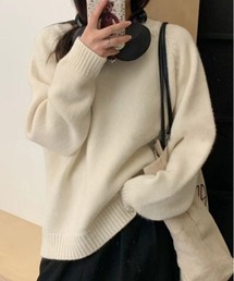レザーパッチ ラグラン ニット スリーブ カラーニット
