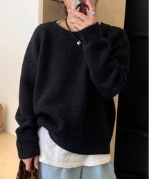 kirakiraShop（キラキラショップ）の「レザーパッチ ラグラン ニット スリーブ カラーニット（ニット/セーター）」