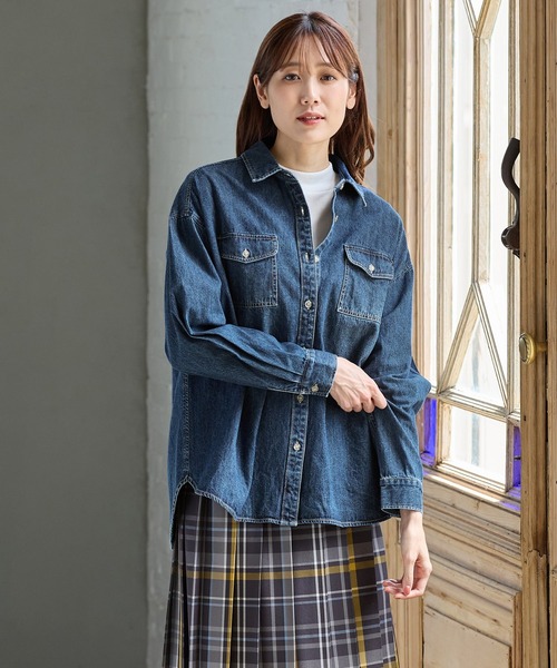 プリーツプリーズPLEATS PLEASE デニム転写プリントプリーツシャツ