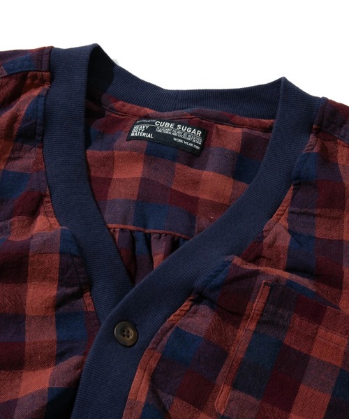 CUBE SUGAR/キューブシュガー　チェックリブVネックカーディガン