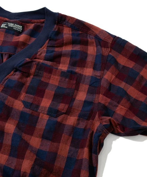 CUBE SUGAR/キューブシュガー　チェックリブVネックカーディガン