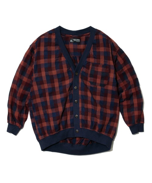 CUBE SUGAR/キューブシュガー　チェックリブVネックカーディガン