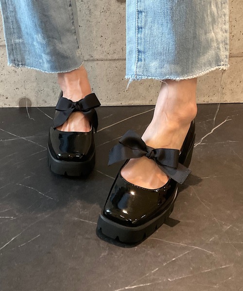 ALL BLACK(オールブラック)の「【本革/軽量/275g/太ヒール/6cm】リボンパンプス(パンプス・レディース・ブラック/ボルドー/ブルー/シルバー/ネイビー・36/38/37/39/35)」の17枚目の写真