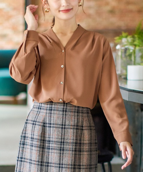 抗菌防臭】Vネックブラウス（シャツ/ブラウス）｜Honeys（ハニーズ