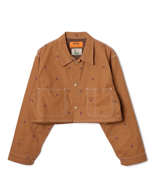 NON TOKYO（ノントーキョー）の「FLOWER EMBROIDERY SHORT COVERALL ( feat.UNIVERSALOVERALL)（デニムジャケット・レディース・キャメル/アイボリー/ブラック・1/2）」の12枚目の写真
