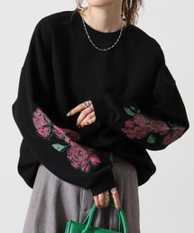 ATELANE ルーズシルエットランダムフラワー刺繍スウェット