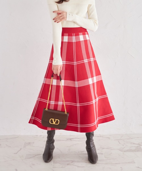 ZOZO限定】タータンチェックニットフレアスカート（スカート）｜tocco