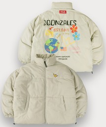 【(What it isNt) ART BY MARK GONZALES/ワットイットイズント マークゴンザレス】リバーシブル スタンドカラー グラフィックデザイン 中綿 パファージャケット ナイロンジャケット ビッグシルエット