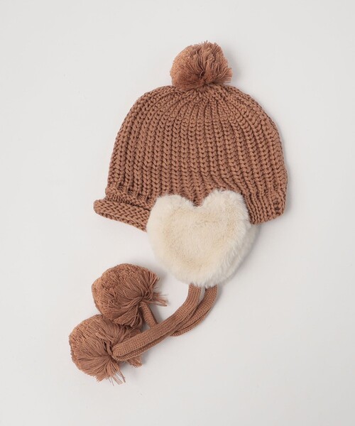 green label relaxing（グリーンレーベルリラクシング）の「GLR ハートモチーフ ポップコーン キャップ / ニット帽  / キッズ（ニットキャップ/ビーニー・キッズ・ブラック/ブラウン・FREE）」の2枚目の写真