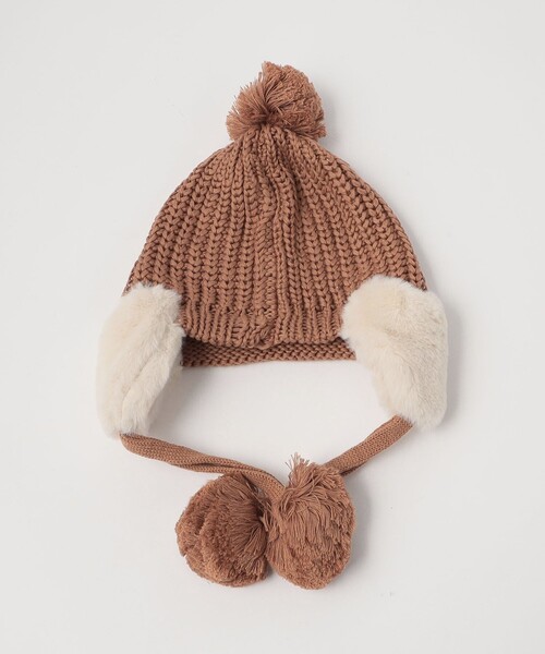 green label relaxing（グリーンレーベルリラクシング）の「GLR ハートモチーフ ポップコーン キャップ / ニット帽  / キッズ（ニットキャップ/ビーニー・キッズ・ブラック/ブラウン・FREE）」の4枚目の写真