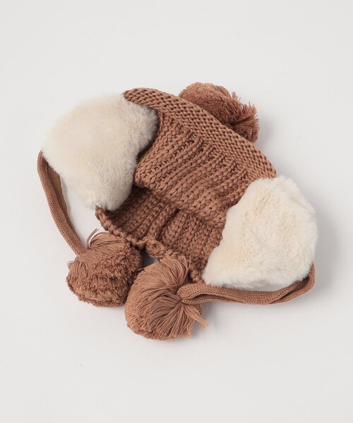 green label relaxing（グリーンレーベルリラクシング）の「GLR ハートモチーフ ポップコーン キャップ / ニット帽  / キッズ（ニットキャップ/ビーニー・キッズ・ブラック/ブラウン・FREE）」の5枚目の写真