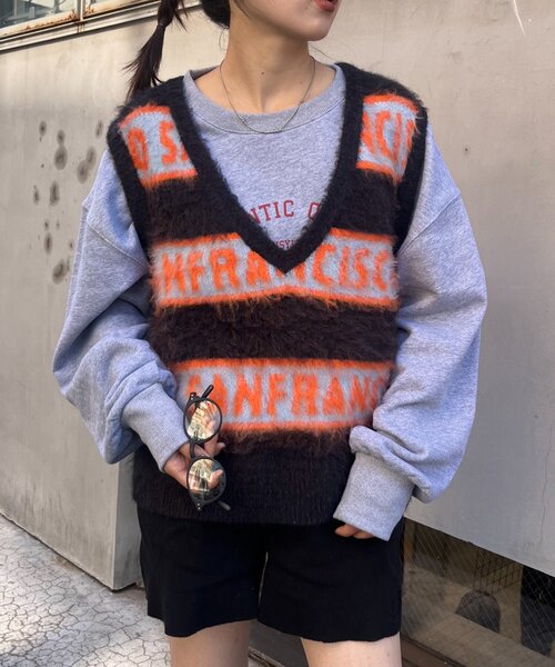 HELLO.SANFRANCISCO（ハローサンフランシスコ）の「【HELLO.SANFRANCISCO】ロゴジャガードニットベスト（ベスト・レディース・レッド/ブラック/グレー・ONE SIZE）」の11枚目の写真