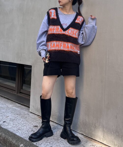 HELLO.SANFRANCISCO（ハローサンフランシスコ）の「【HELLO.SANFRANCISCO】ロゴジャガードニットベスト（ベスト・レディース・レッド/ブラック/グレー・ONE SIZE）」の16枚目の写真
