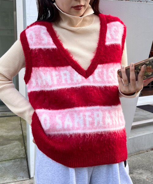 HELLO.SANFRANCISCO（ハローサンフランシスコ）の「【HELLO.SANFRANCISCO】ロゴジャガードニットベスト（ベスト・レディース・レッド/ブラック/グレー・ONE SIZE）」の21枚目の写真