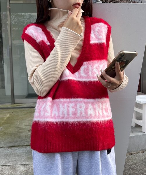 HELLO.SANFRANCISCO（ハローサンフランシスコ）の「【HELLO.SANFRANCISCO】ロゴジャガードニットベスト（ベスト・レディース・レッド/ブラック/グレー・ONE SIZE）」の22枚目の写真