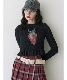 jouetie | ストロベリーギャザーフィットロングTシャツ(Tシャツ/カットソー)