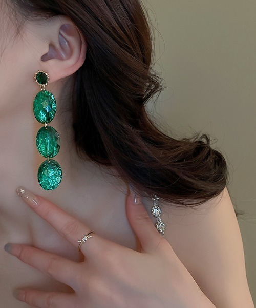 ete ミントグリーン エメラルドカット ビジューピアス ete ミントグリーン エメラルドカット ビジューピアス