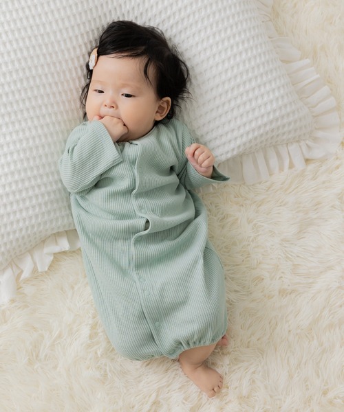 chil2（チルツー）の「ワッフル長袖ツーウェイオール（ロンパース・キッズ・ブラック/ピンク/ミント/クリーム/杢グレー・50-70cm）」の5枚目の写真