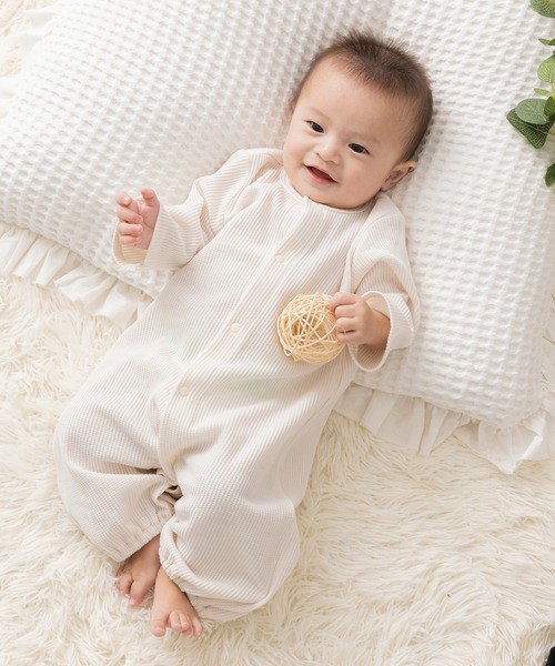 chil2（チルツー）の「ワッフル長袖ツーウェイオール（ロンパース・キッズ・ブラック/ピンク/ミント/クリーム/杢グレー・50-70cm）」の21枚目の写真