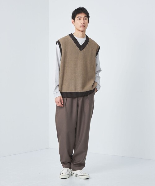 green label relaxing(グリーンレーベルリラクシング)の「【WEB限定】<GLR or>アゼ Vネック ベスト(ベスト・メンズ・ベージュ/オフホワイト/ライム・S/M/L)」の4枚目の写真