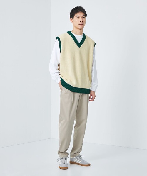 green label relaxing(グリーンレーベルリラクシング)の「【WEB限定】<GLR or>アゼ Vネック ベスト(ベスト・メンズ・ベージュ/オフホワイト/ライム・S/M/L)」の5枚目の写真
