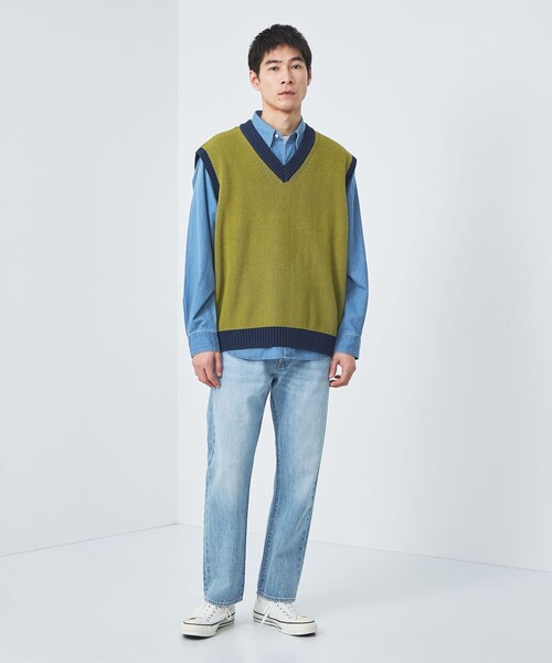 green label relaxing(グリーンレーベルリラクシング)の「【WEB限定】<GLR or>アゼ Vネック ベスト(ベスト・メンズ・ベージュ/オフホワイト/ライム・S/M/L)」の6枚目の写真