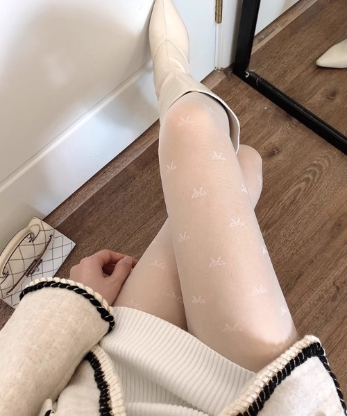 SHEPP（シープ）の「リボン/ハート柄 アソートシアータイツ（タイツ/ストッキング・レディース・ブラック系その他/ホワイト系その他/ホワイト/ブラック・F）」の2枚目の写真