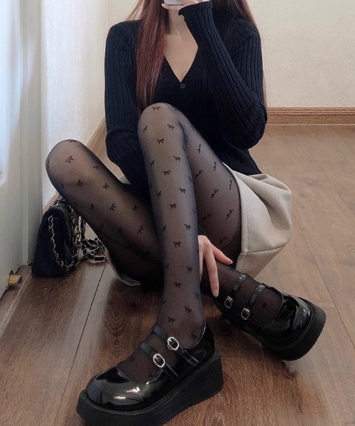 SHEPP（シープ）の「リボン/ハート柄 アソートシアータイツ（タイツ/ストッキング・レディース・ブラック系その他/ホワイト系その他/ホワイト/ブラック・F）」の4枚目の写真